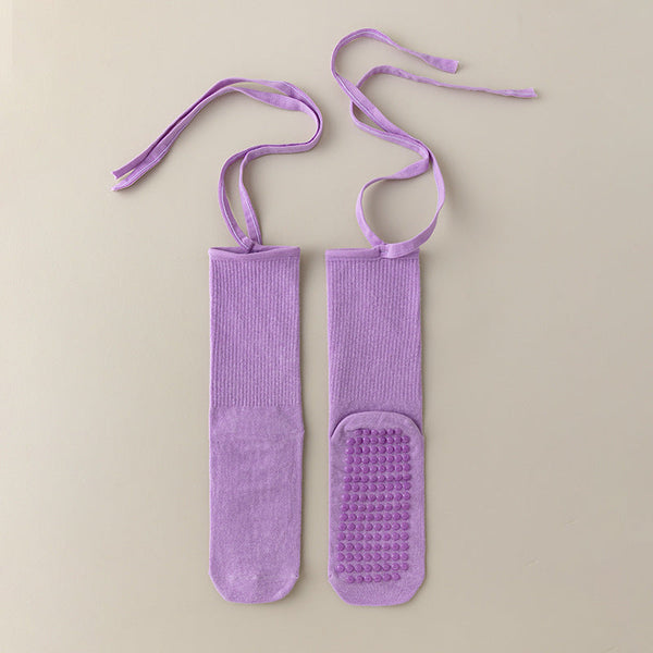Elosung 3 Pcs Purple Non Slip Yoga With Cross Straps Cotton Pilates Dance For Women Lightweight Comfort Socks