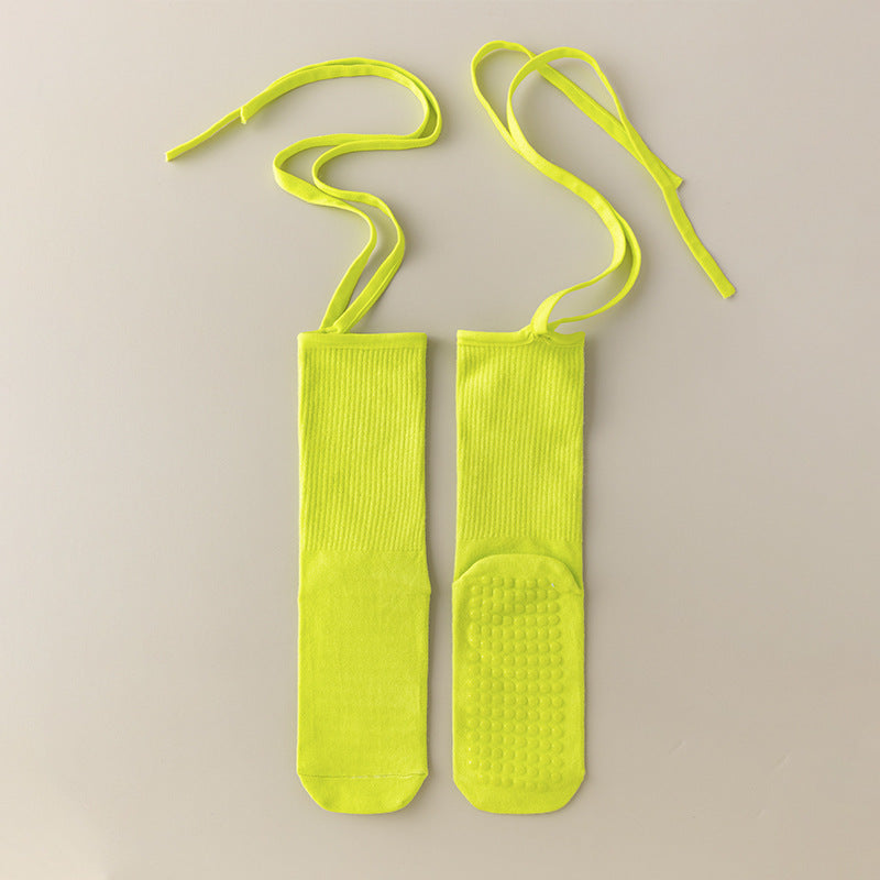 Elosung 3 Pcs Bright Green Non Slip Yoga With Cross Straps Cotton Pilates Dance For Women Lightweight Comfort Socks