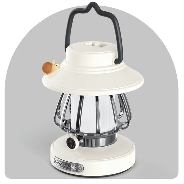 White Retro Snail Night Light Portable Rechargeable Camping Lantern With Hook 3 Color Dimming Night Lights