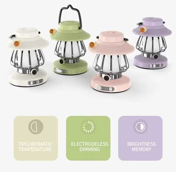 White Retro Snail Night Light Portable Rechargeable Camping Lantern With Hook 3 Color Dimming Night Lights