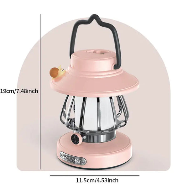 White Retro Snail Night Light Portable Rechargeable Camping Lantern With Hook 3 Color Dimming Night Lights
