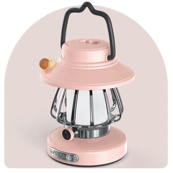 White Retro Snail Night Light Portable Rechargeable Camping Lantern With Hook 3 Color Dimming Night Lights