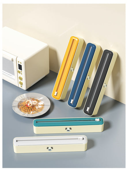 Elosung Beige And Black Bidirectional Cling Film Cutter Reusable Wrap Dispenser Other Kitchen Gadgets