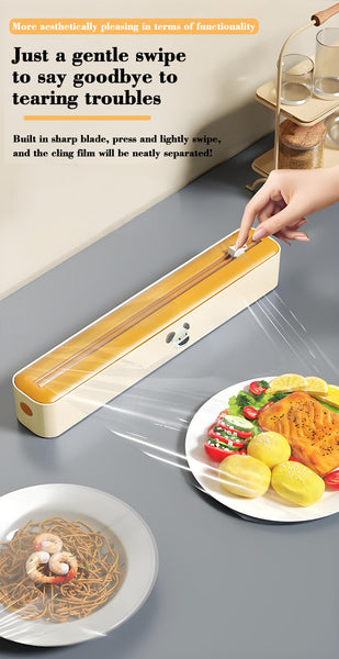 Elosung Bidirectional Cling Film Cutter Dispenser Reusable For Foil Parchment 36Cm Beige And Yellow Other Kitchen Gadgets