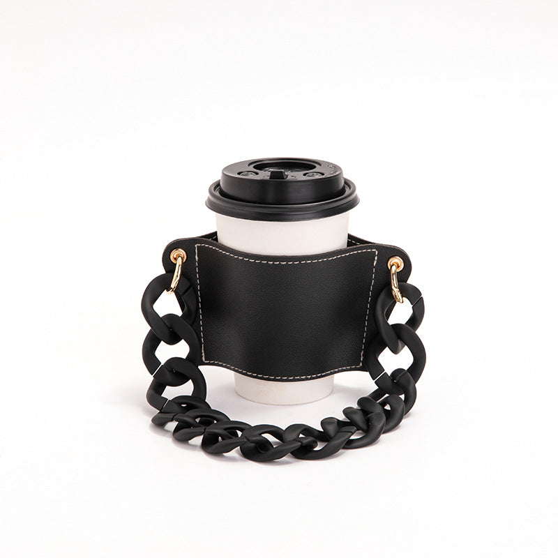 2 Pcs Detachable Chain Coffee Cup Sleeve Pu Leather Insulated Holder With Handle 16Cm Cup Holders