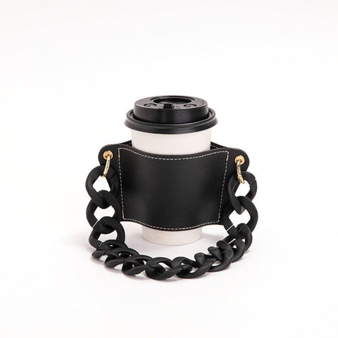 2 Pcs Detachable Chain Coffee Cup Sleeve Pu Leather Insulated Holder With Handle 16Cm Cup Holders
