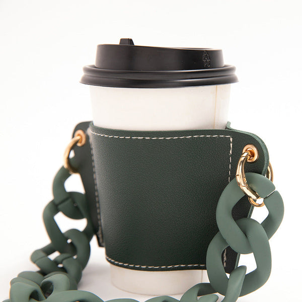 2 Pcs Detachable Chain Coffee Cup Sleeve Pu Leather Insulated Holder With Handle 16Cm Cup Holders