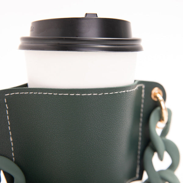 2 Pcs Detachable Chain Coffee Cup Sleeve Pu Leather Insulated Holder With Handle 16Cm Cup Holders