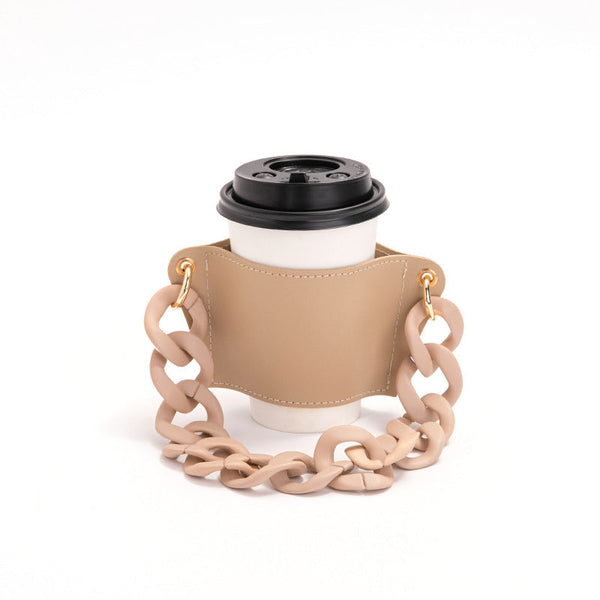 2 Pcs Detachable Chain Coffee Cup Sleeve Pu Leather Insulated Holder With Handle 16Cm Cup Holders