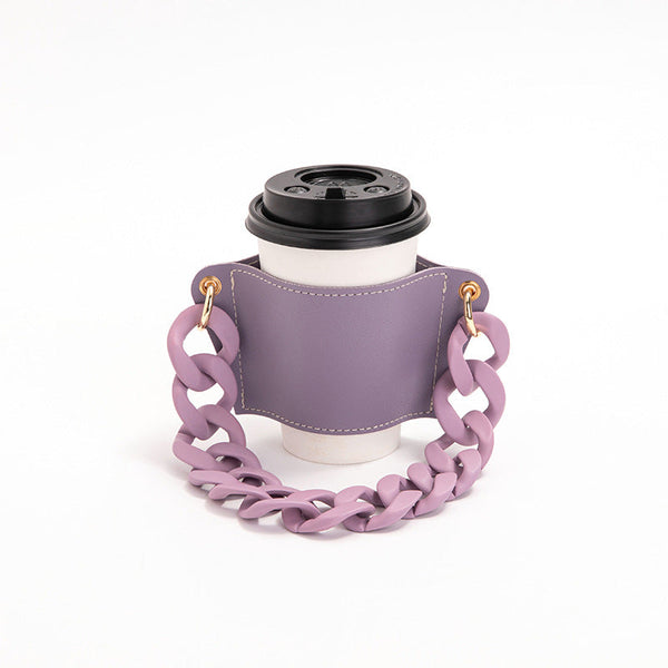 2 Pcs Detachable Chain Coffee Cup Sleeve Pu Leather Insulated Holder With Handle 16Cm Cup Holders