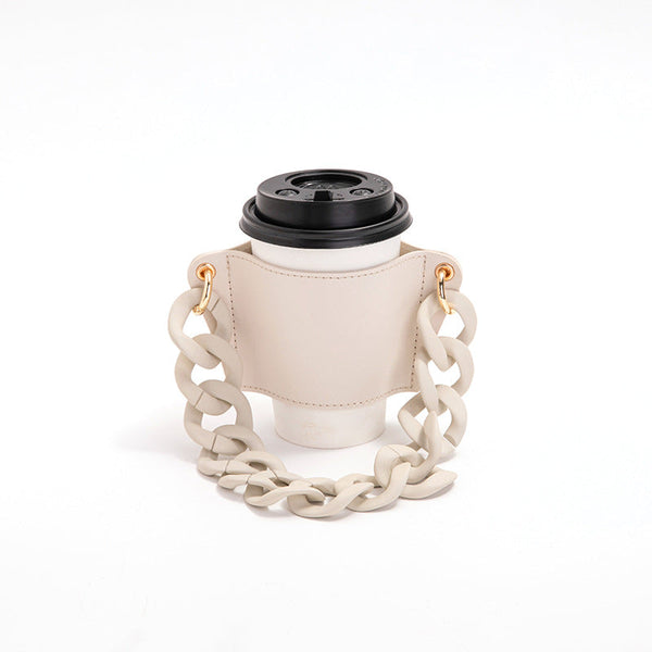 2 Pcs Detachable Chain Coffee Cup Sleeve Pu Leather Insulated Holder With Handle 16Cm Cup Holders