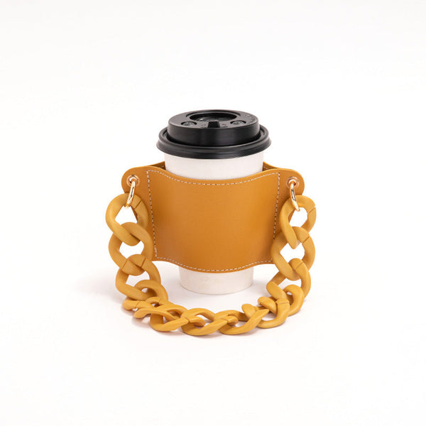 2 Pcs Detachable Chain Coffee Cup Sleeve Pu Leather Insulated Holder With Handle 16Cm Cup Holders