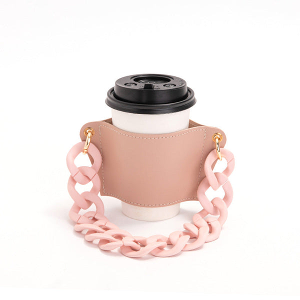 2 Pcs Detachable Chain Coffee Cup Sleeve Pu Leather Insulated Holder With Handle 16Cm Cup Holders