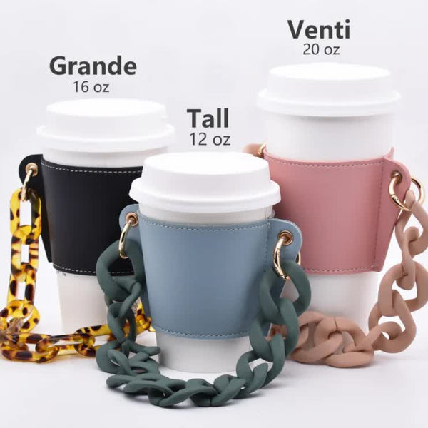 2 Pcs Detachable Chain Coffee Cup Sleeve Pu Leather Insulated Holder With Handle 16Cm Cup Holders