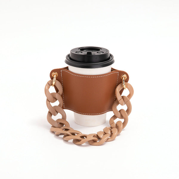 2 Pcs Detachable Chain Coffee Cup Sleeve Pu Leather Insulated Holder With Handle 16Cm Cup Holders