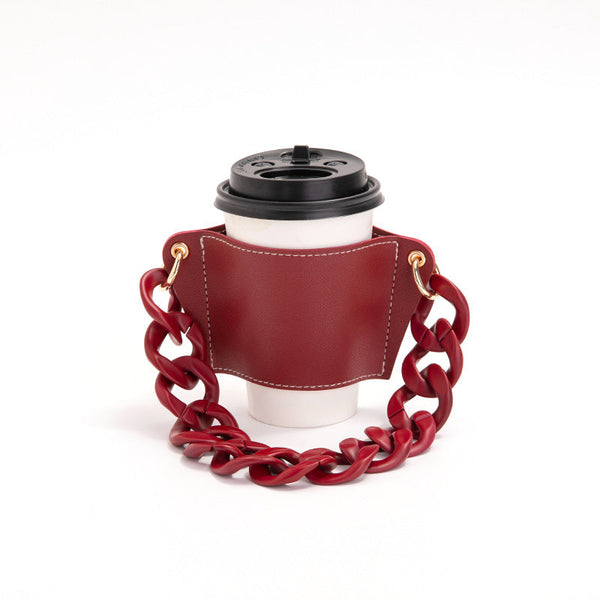 2 Pcs Detachable Chain Coffee Cup Sleeve Pu Leather Insulated Holder With Handle 16Cm Cup Holders