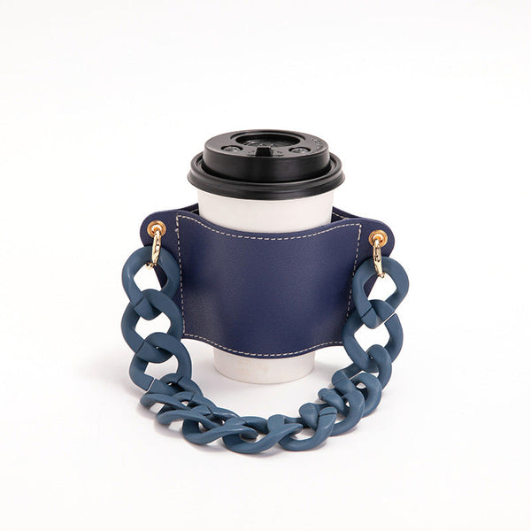 2 Pcs Detachable Chain Coffee Cup Sleeve Pu Leather Insulated Holder With Handle 16Cm Cup Holders