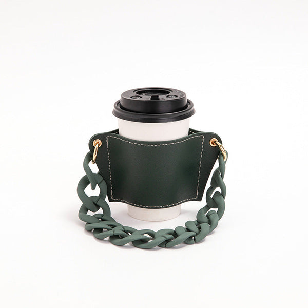 2 Pcs Detachable Chain Coffee Cup Sleeve Pu Leather Insulated Holder With Handle 16Cm Cup Holders