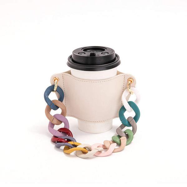 2 Pcs Detachable Chain Coffee Cup Sleeve Pu Leather Insulated Holder With Handle 16Cm Cup Holders