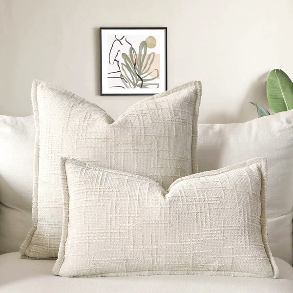 Beige Chenille Crosshatch Textured Pillow Covers Set Of 2 Modern Minimalist Sofa Bed Cushion 45X45cm & 30X50cm(Without Core) Cushion Covers