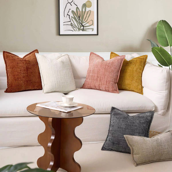 Beige Chenille Crosshatch Textured Pillow Covers Set Of 2 Modern Minimalist Sofa Bed Cushion 45X45cm & 30X50cm(Without Core) Cushion Covers