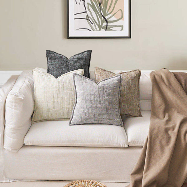 Beige Chenille Crosshatch Textured Pillow Covers Set Of 2 Modern Minimalist Sofa Bed Cushion 45X45cm & 30X50cm(Without Core) Cushion Covers