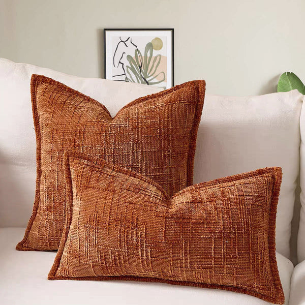 Beige Chenille Crosshatch Textured Pillow Covers Set Of 2 Modern Minimalist Sofa Bed Cushion 45X45cm & 30X50cm(Without Core) Cushion Covers