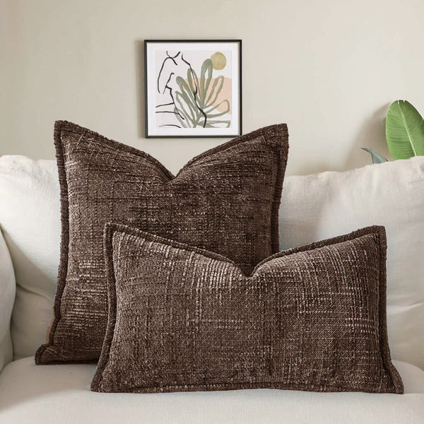 Beige Chenille Crosshatch Textured Pillow Covers Set Of 2 Modern Minimalist Sofa Bed Cushion 45X45cm & 30X50cm(Without Core) Cushion Covers