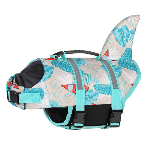 Beige And Blue Sailboat Pattern Pet Life Jacket For Dogs Summer Swimming Safety Vest With Shark Fin Small To Large Breeds Dog Clothing & Shoes