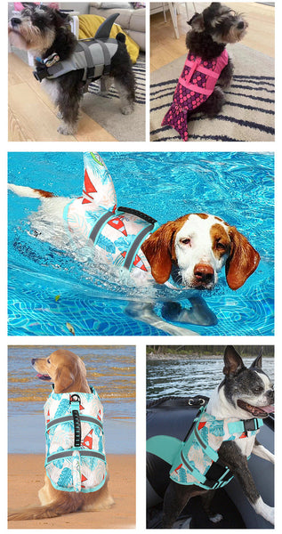 Blue Camouflage Pattern Pet Life Jacket For Dogs Summer Swimming Safety Vest With Shark Fin Small To Large Breeds Dog Clothing & Shoes