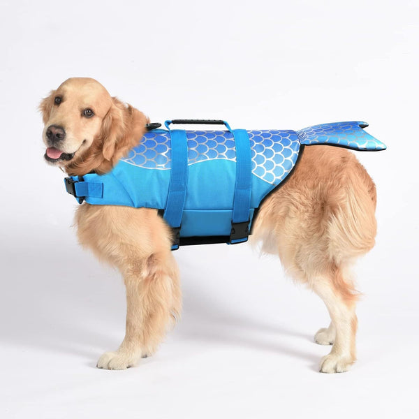 Blue Scales Pattern Pet Life Jacket For Dogs Summer Swimming Safety Vest With Shark Fin Small To Large Breeds Dog Clothing & Shoes