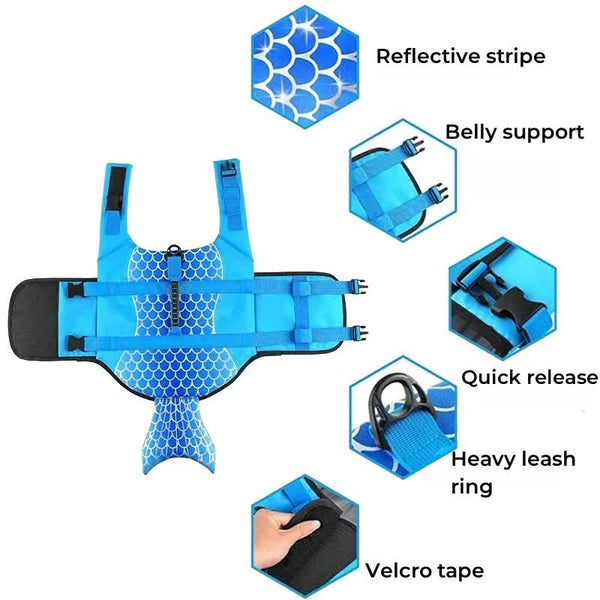 Green Scales Pattern Pet Life Jacket For Dogs Summer Swimming Safety Vest With Shark Fin Small To Large Breeds Dog Clothing & Shoes