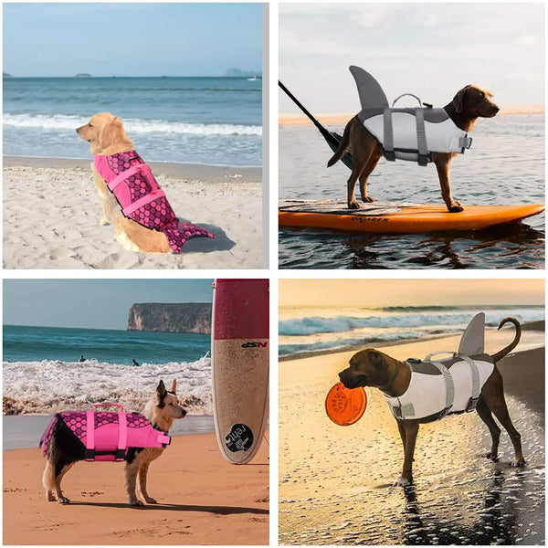 Green Scales Pattern Pet Life Jacket For Dogs Summer Swimming Safety Vest With Shark Fin Small To Large Breeds Dog Clothing & Shoes
