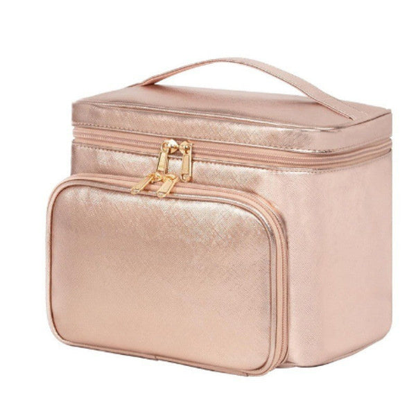 Black Portable Travel Makeup Bag With Brush Compartment Stylish Pu Leather Cosmetic Organizer For Skincare And Toiletry Storage Makeup Bags & Cases