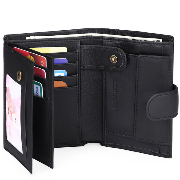 Black Men's Short Leather Wallet With Rfid Protection Genuine Cowhide Cardholder Coin Pocket Wallets