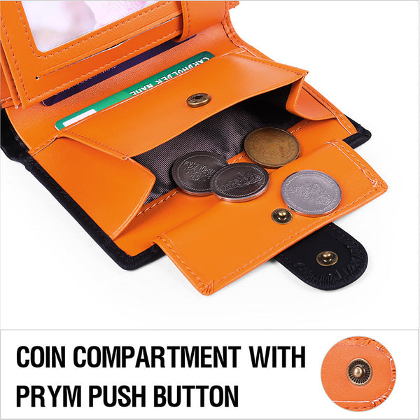 Elosung Black And Orange Men's Short Leather Wallet With Rfid Protection Genuine Cowhide Cardholder Coin Pocket Wallets