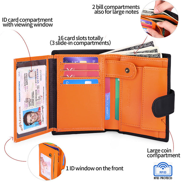 Elosung Black And Blue Men's Short Leather Wallet With Rfid Protection Genuine Cowhide Cardholder Coin Pocket Wallets