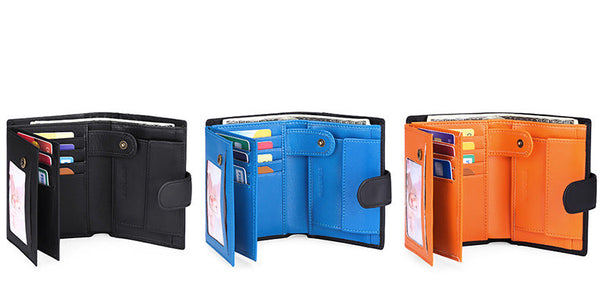 Elosung Black And Blue Men's Short Leather Wallet With Rfid Protection Genuine Cowhide Cardholder Coin Pocket Wallets