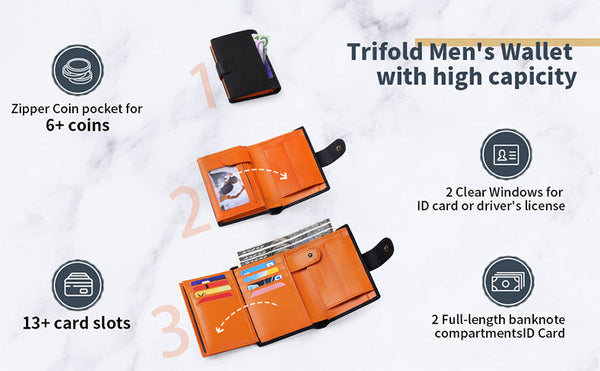 Black Plaid Men's Short Leather Wallet With Rfid Protection Genuine Cowhide Cardholder Coin Pocket Wallets