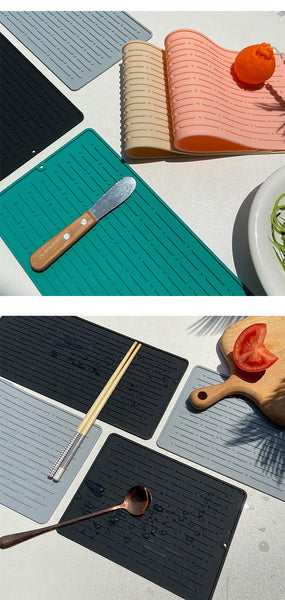 Elosung 30*14.5Cm Grey Silicone Draining Mat Pack Heat Resistant Non Slip Kitchen And Bathroom Pad For Cups Utensils Kitchen Bench Mats