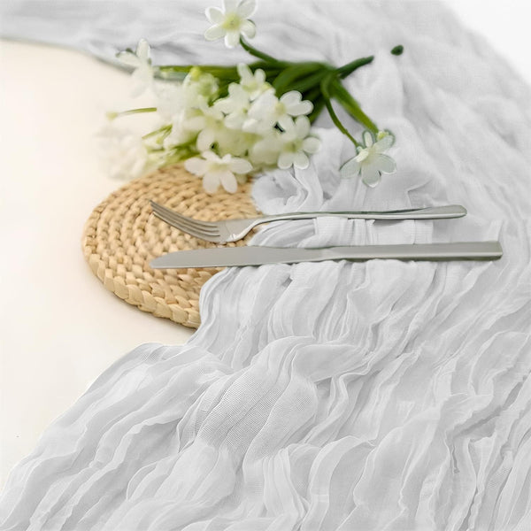 White Bohemian Gauze Table Runner 2 Pack Polyester Fabric For Party And Birthday Decor Table Runners
