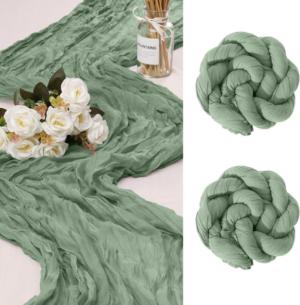 Dark Green Bohemian Gauze Table Runner 2 Pack Polyester Fabric For Party And Birthday Decor Table Runners