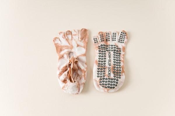 Elosung 2 Pairs Pink Tie Dye Non Slip Yoga For Women Five Toe Cotton Blend Pilates And Indoor Sports Socks