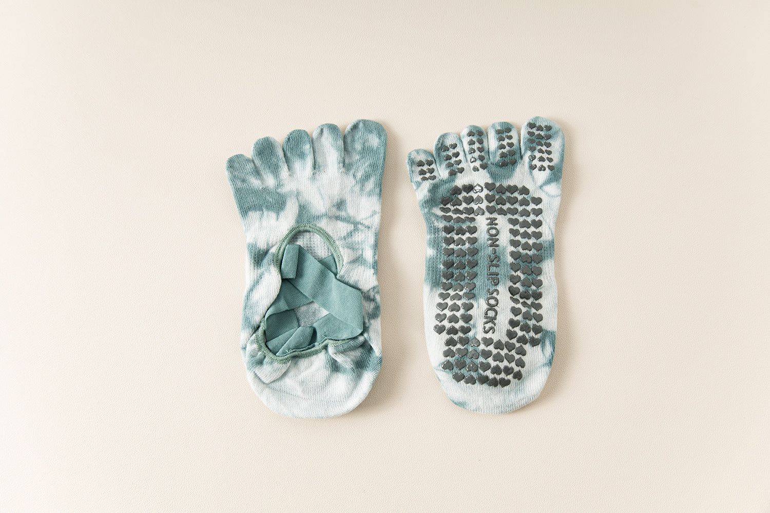 Elosung 2 Pairs Green Tie Dye Non Slip Yoga For Women Five Toe Cotton Blend Pilates And Indoor Sports Socks