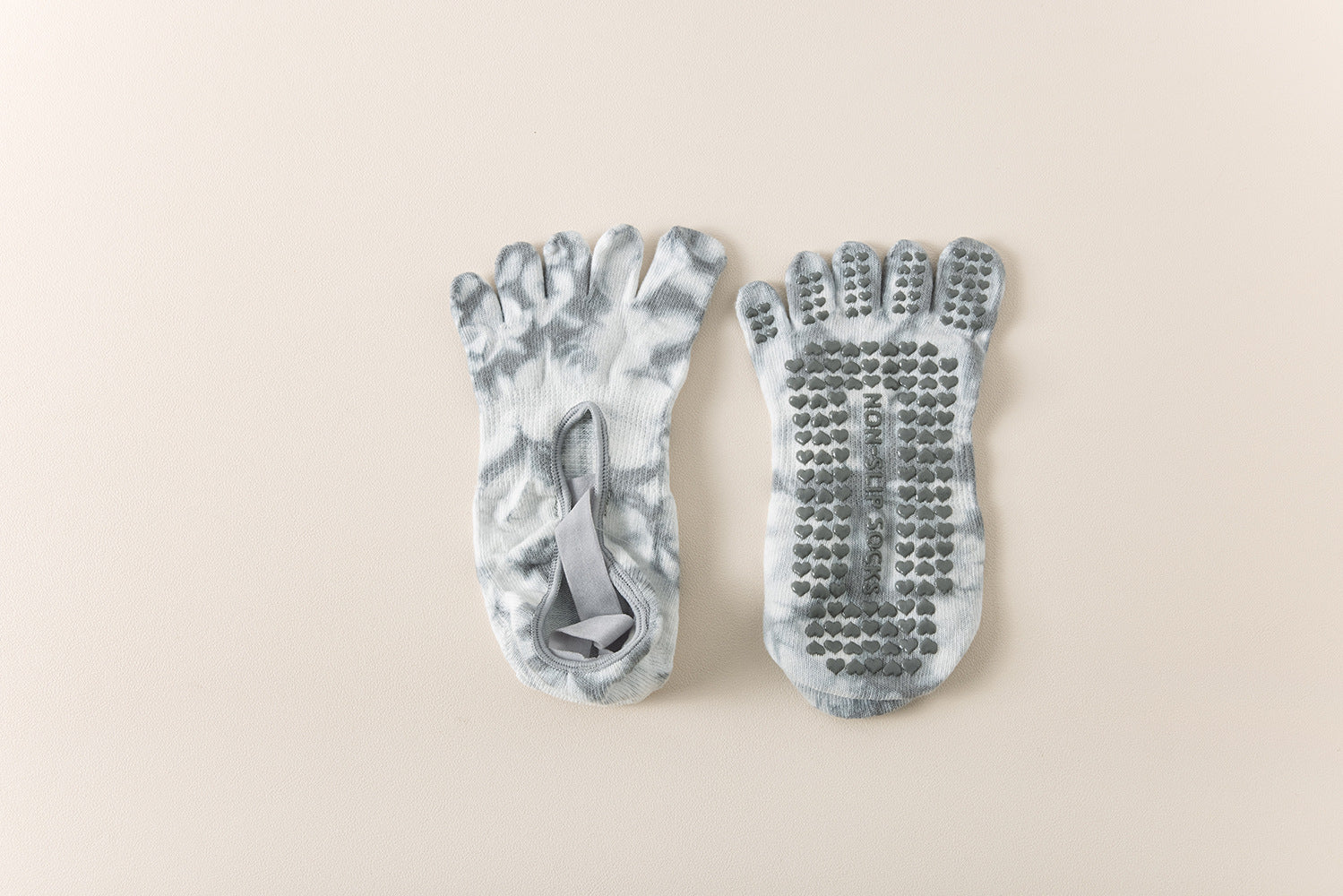 Elosung 2 Pairs Grey Tie Dye Non Slip Yoga For Women Five Toe Cotton Blend Pilates And Indoor Sports Socks