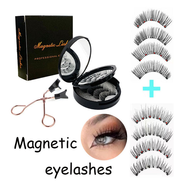 Style 1 Black Magnetic False Eyelashes Kit 3 Pairs With Applicator Clip And Mirror Case Eyelash Extensions