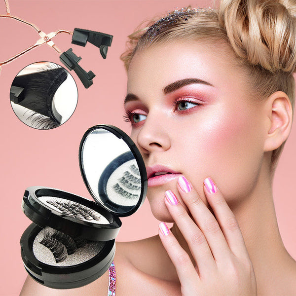 Style 1 Black Magnetic False Eyelashes Kit 3 Pairs With Applicator Clip And Mirror Case Eyelash Extensions