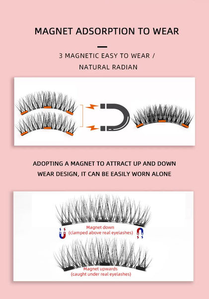 Style 2 Black Magnetic False Eyelashes Kit 3 Pairs With Applicator Clip And Mirror Case Eyelash Extensions