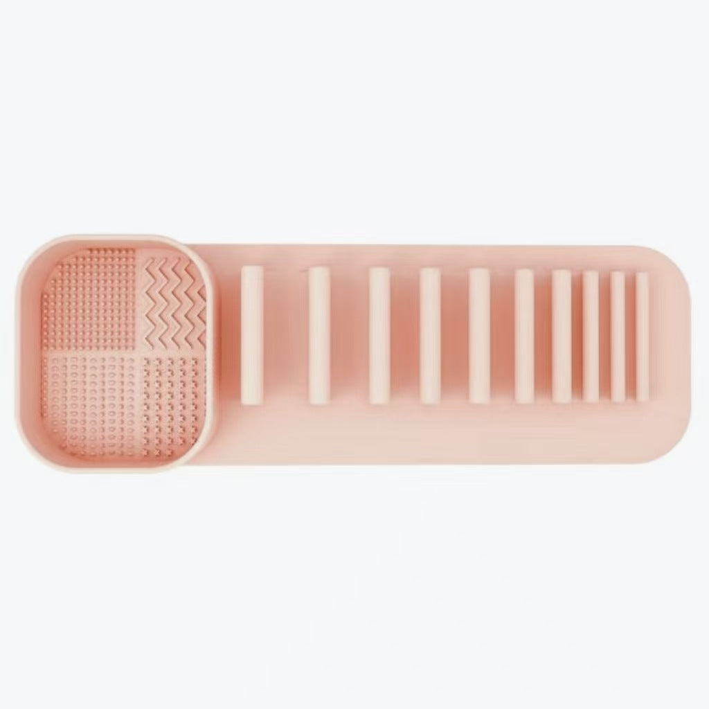 Elosung 3 Pcs Khaki Silicone Makeup Brush Organizer Wall Mounted Cleaning Rack With Texture Brush Cleaners