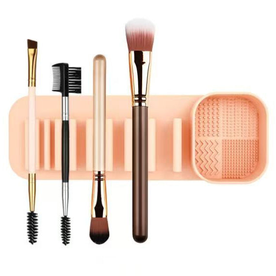 Elosung 3 Pcs Khaki Silicone Makeup Brush Organizer Wall Mounted Cleaning Rack With Texture Brush Cleaners